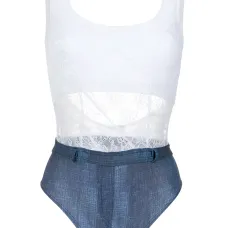 Lace and denim swimsuit
