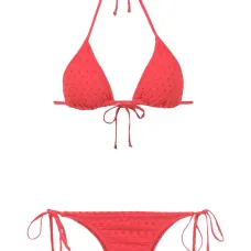Textured triangle top bikini set