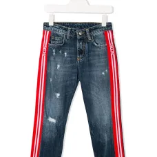 Джинсы с лампасами и эффектом потертости Джинсы с лампасами и эффектом потертости