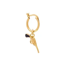 Позолоченная серьга-кольцо с подвеской в форме пистолета