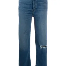 Джинсы из вареного денима с прорезями