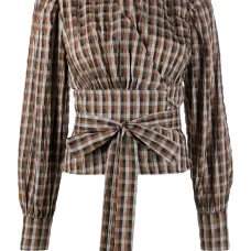 Блузка в клетку гингем с запахом