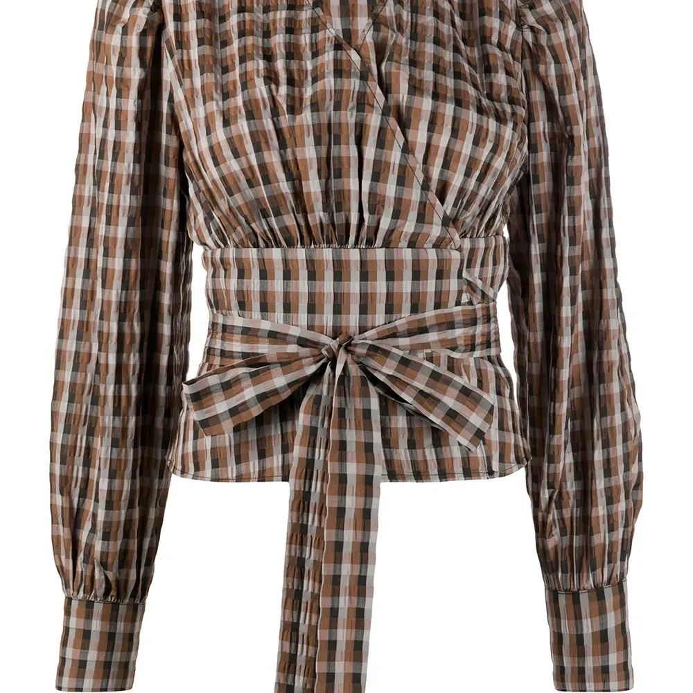 Блузка в клетку гингем с запахом