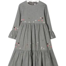 Длинное ярусное платье с цветочной вышивкой