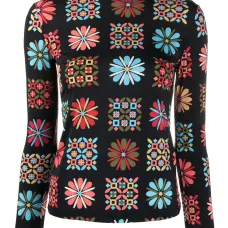 Топ с высоким воротником и цветочным принтом