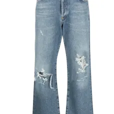 укороченные джинсы с эффектом потертости