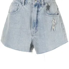 Джинсовые шорты с эффектом потертости и завышенной талией Джинсовые шорты с эффектом потертости и завышенной талией