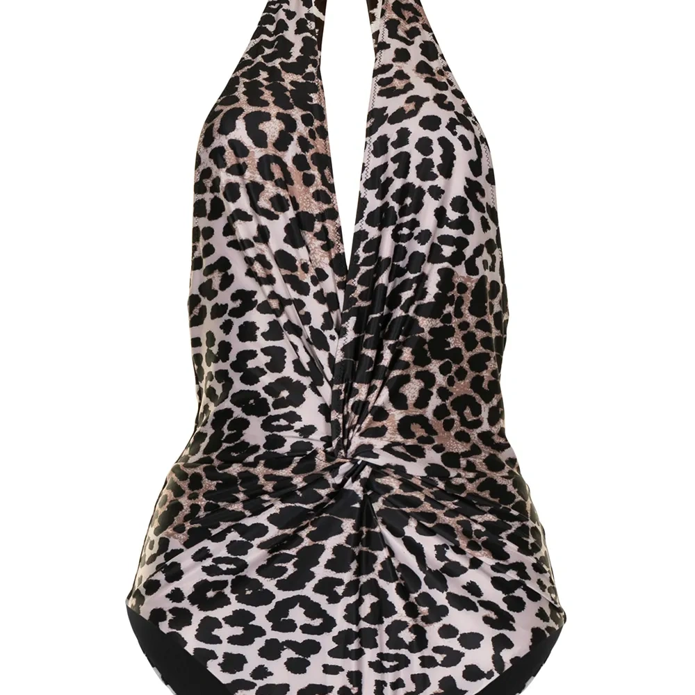 купальник с вырезом халтер и леопардовым принтом