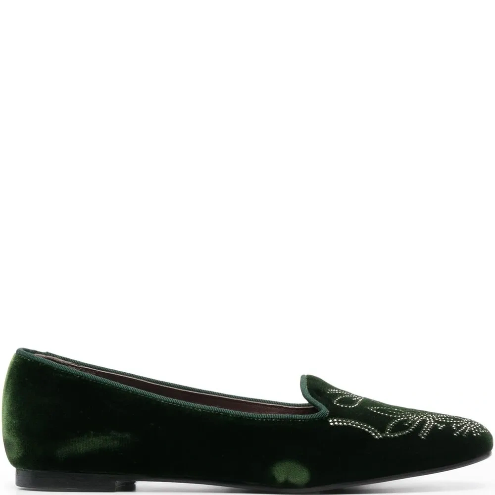 бархатные балетки с заклепками