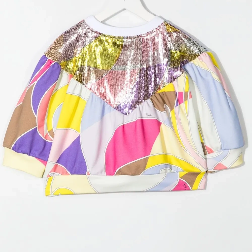 Топ с абстрактным принтом и пайетками