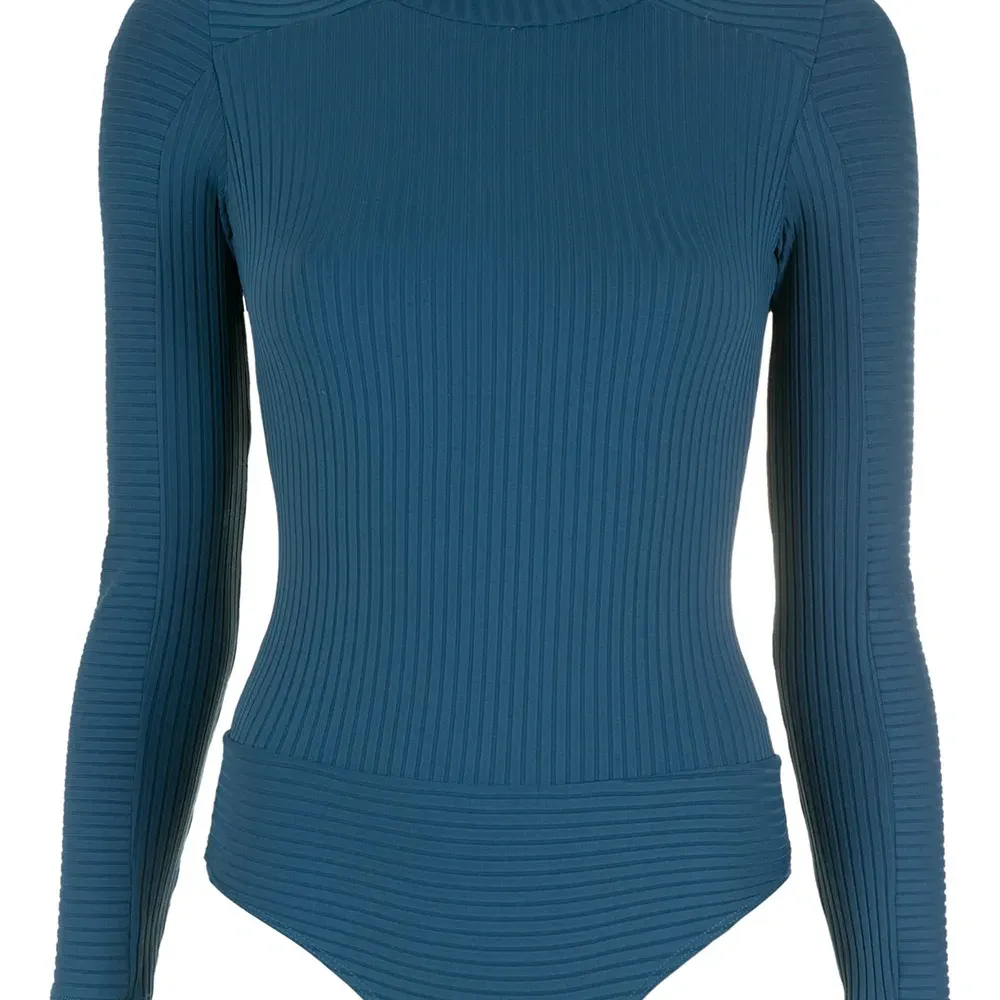 Боди в рубчик с высоким воротником и открытой спиной