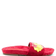 Велюровые шлепанцы с цветочной вышивкой
