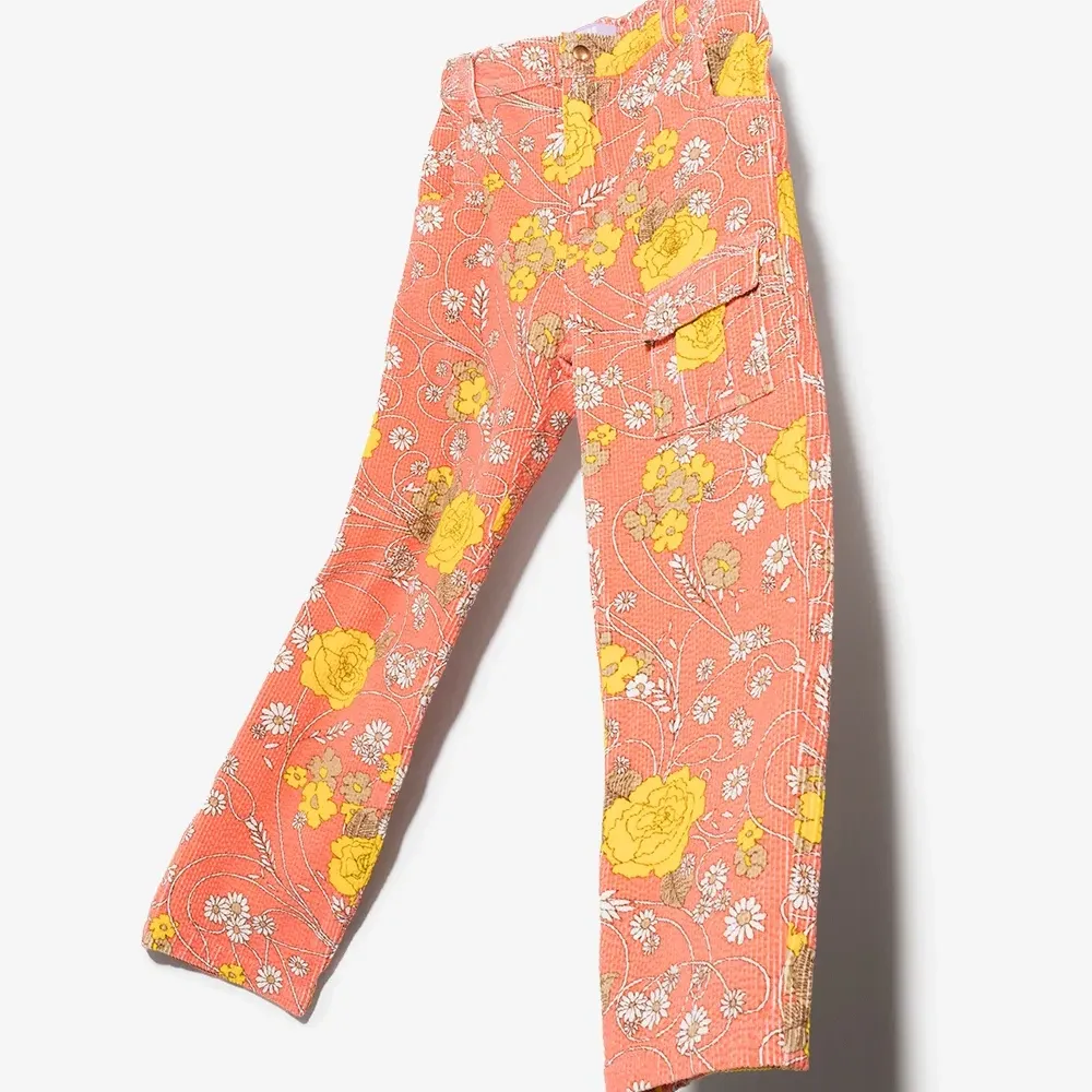 Вельветовые брюки с цветочным принтом