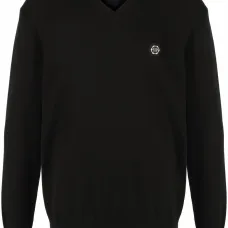 Джемпер с V-образным вырезом и-нашивкой-логотипом Джемпер с V-образным вырезом и-нашивкой-логотипом