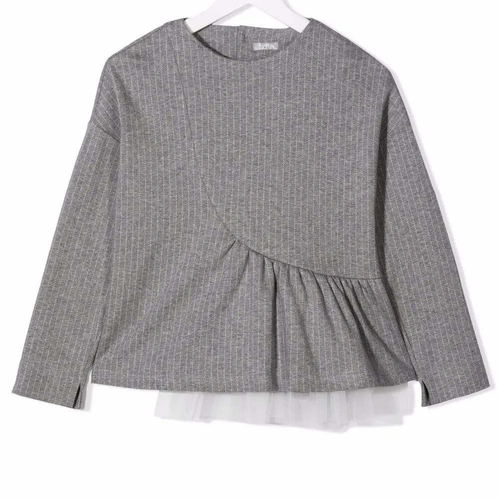 топ в тонкую полоску со вставками из тюля