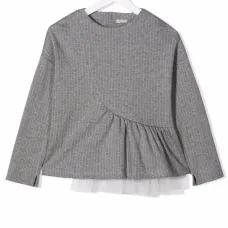 топ в тонкую полоску со вставками из тюля