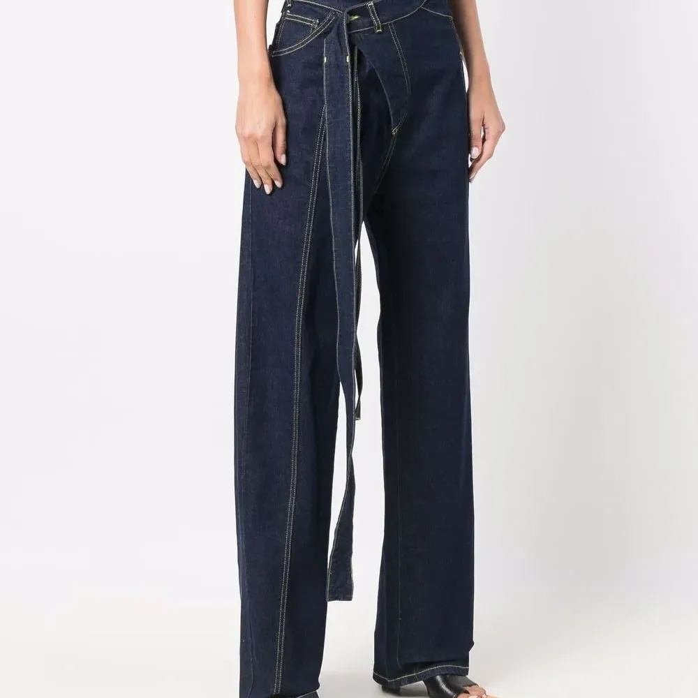 Джинсы прямого кроя с завязками