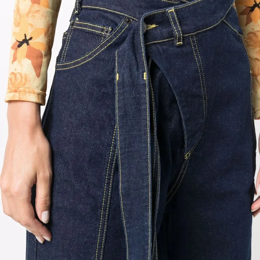 Джинсы прямого кроя с завязками