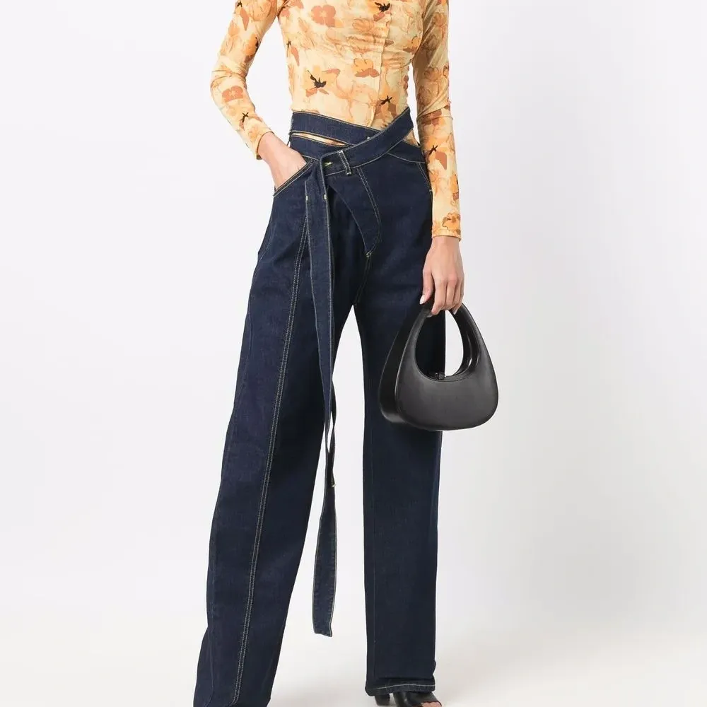 Джинсы прямого кроя с завязками