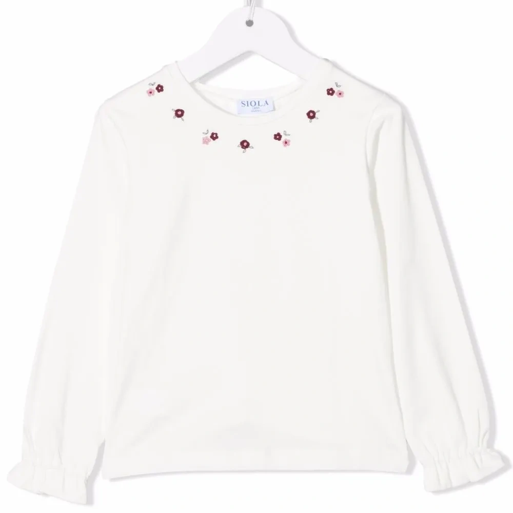 футболка с длинными рукавами и цветочной вышивкой