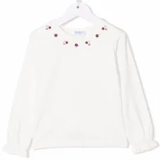 футболка с длинными рукавами и цветочной вышивкой