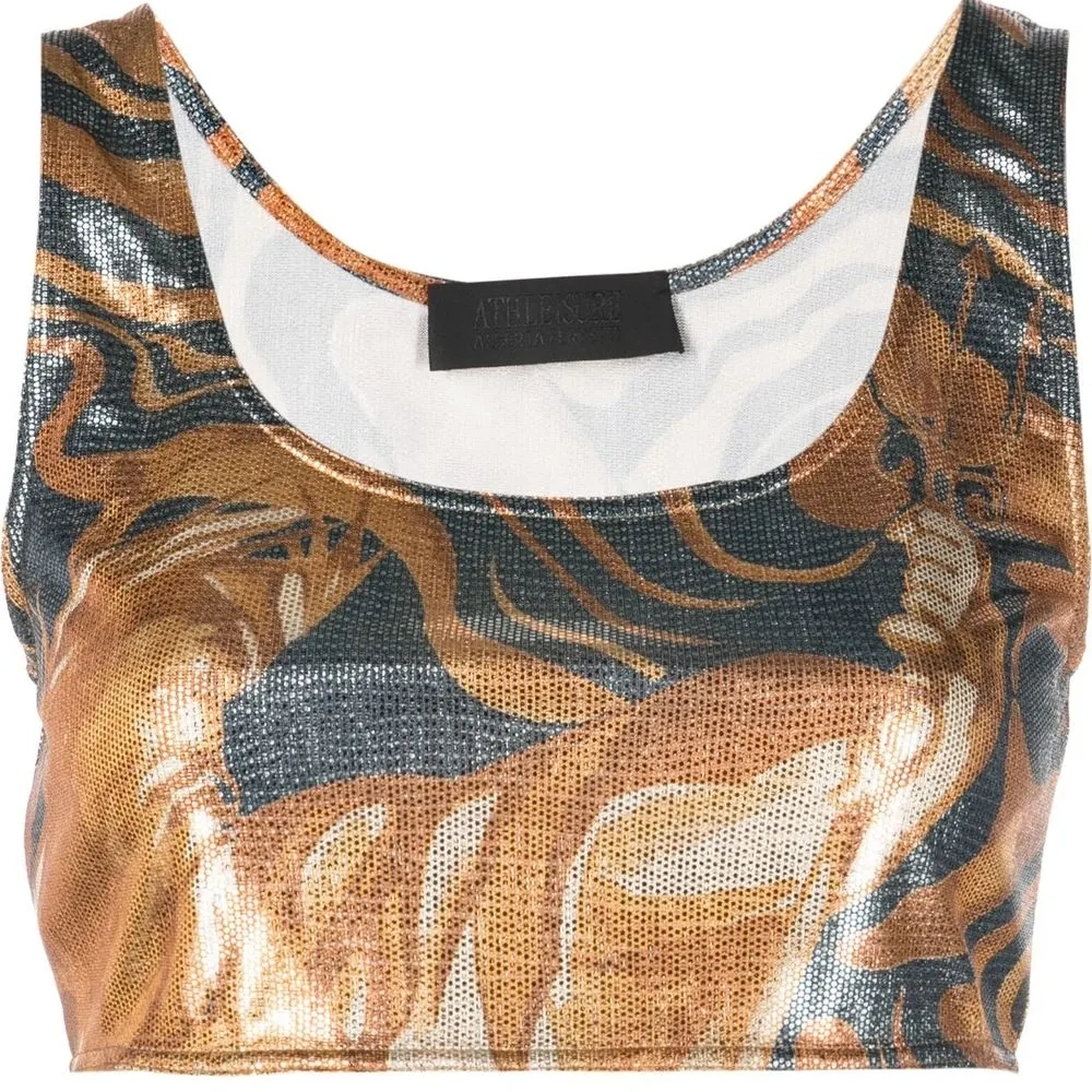 Укороченный топ с эффектом металлик и принтом