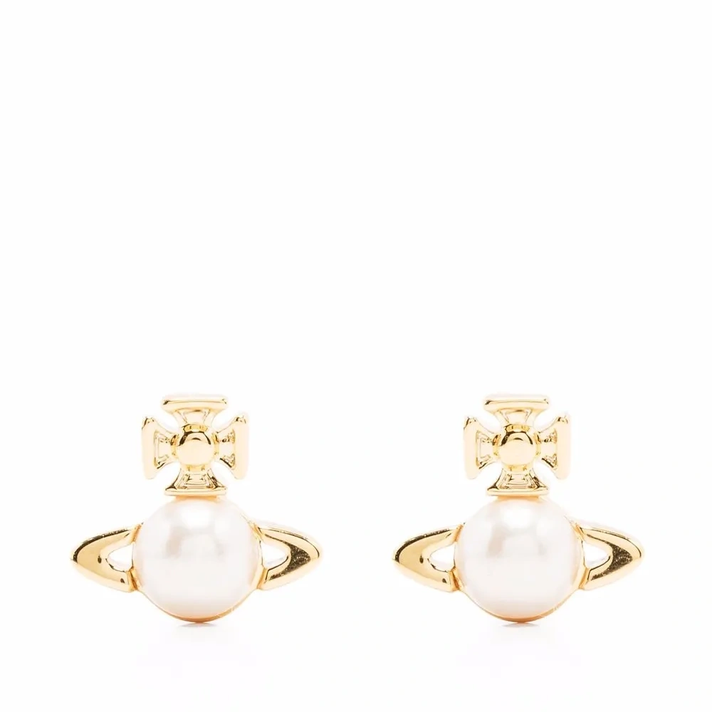 Серьги с искусственным жемчугом и логотипом