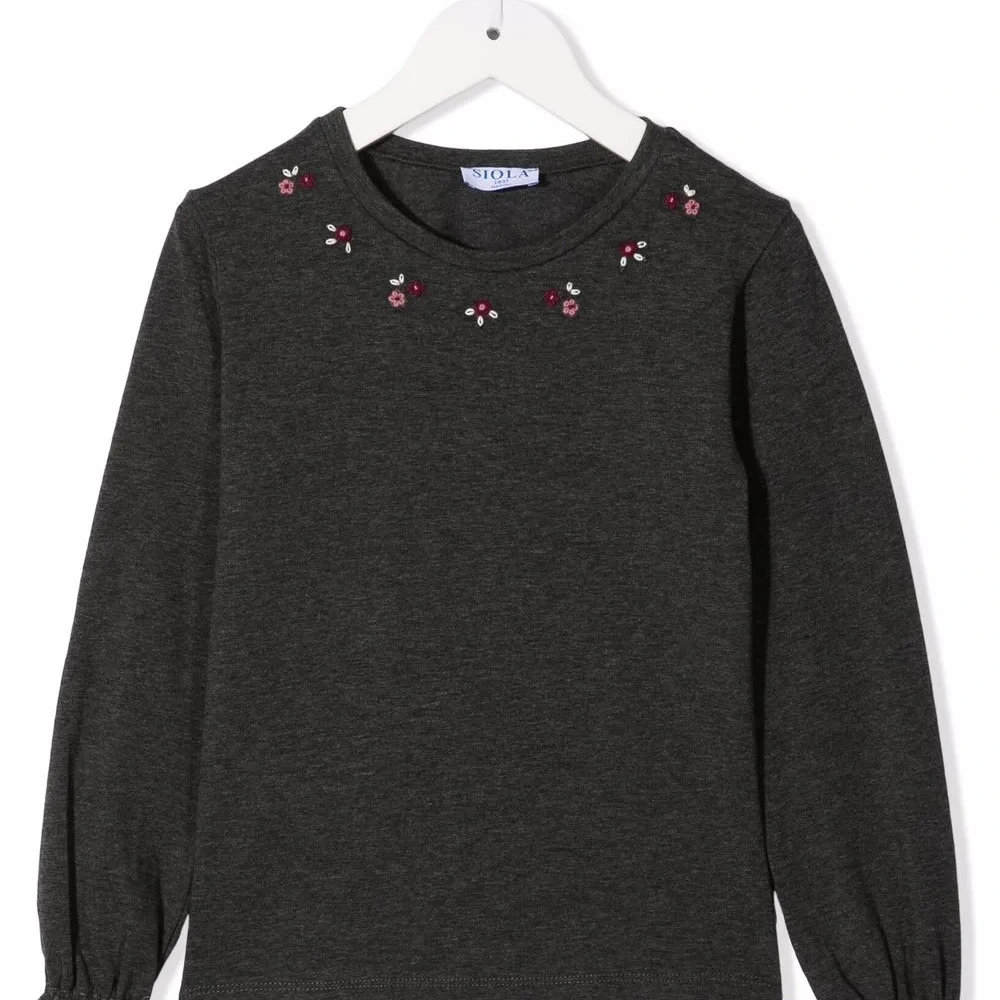 Топ с длинными рукавами и цветочной вышивкой