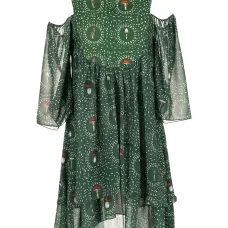 Платье с открытыми плечами и принтом