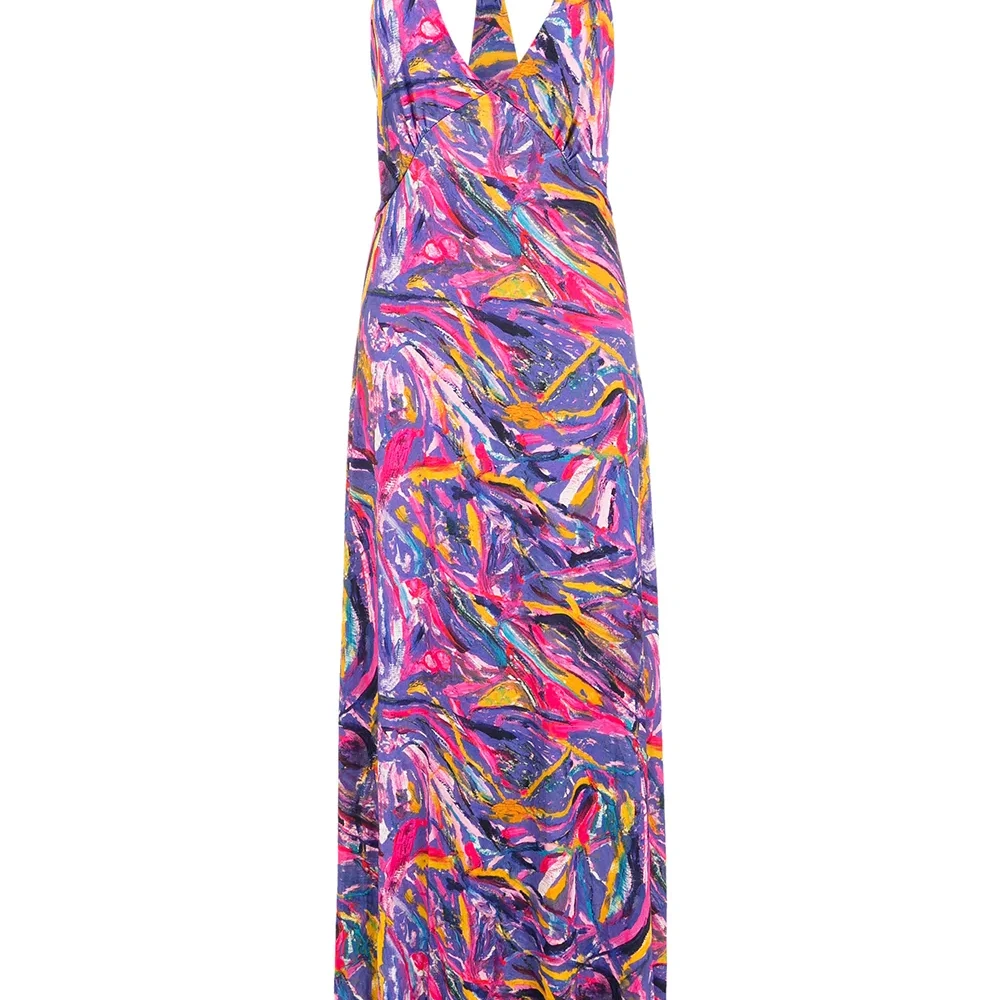 Платье с вырезом халтер и принтом