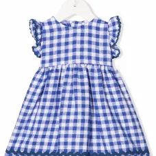 Льняное платье в клетку гингем с оборками