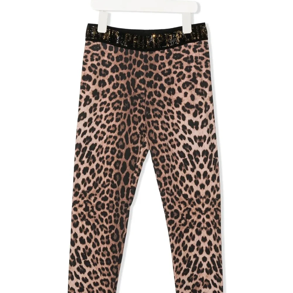 Легинсы с леопардовым принтом и логотипом