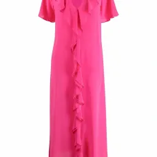 Длинное платье с V-образным вырезом и оборками