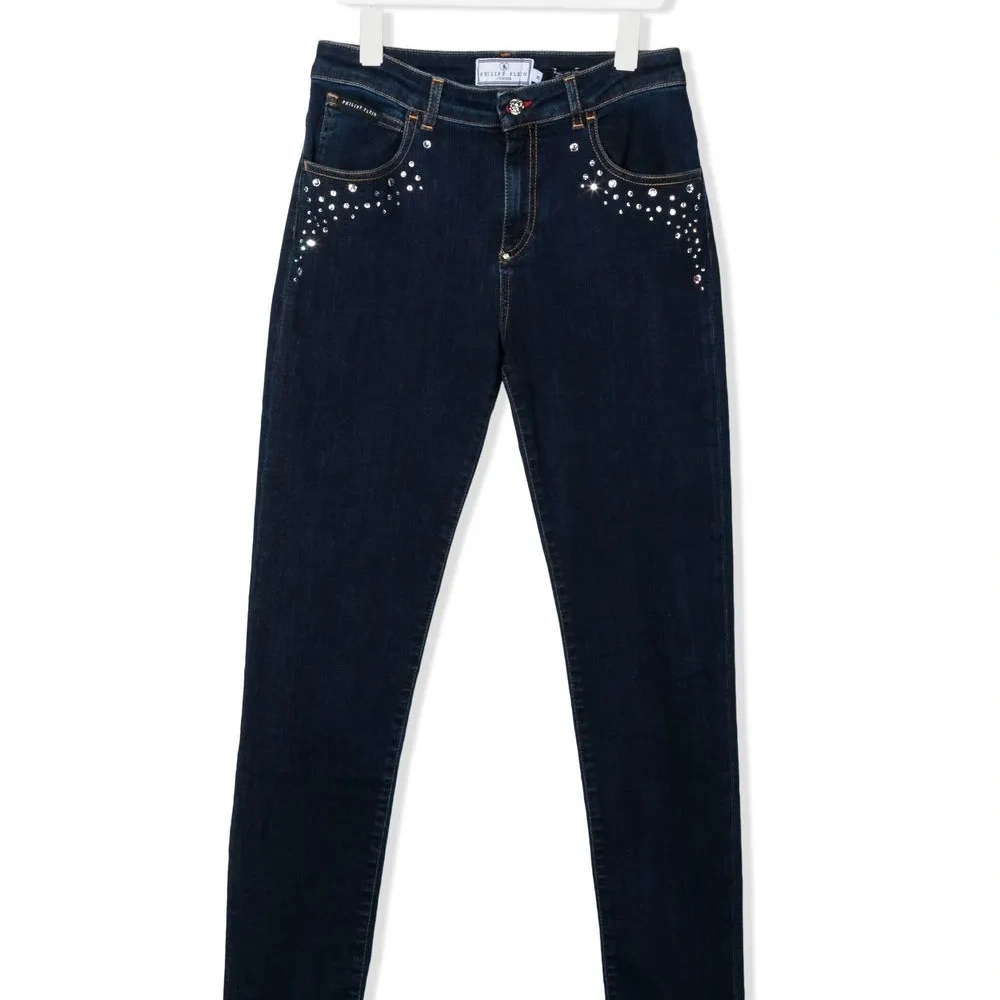 Джинсы с кристаллами и логотипом