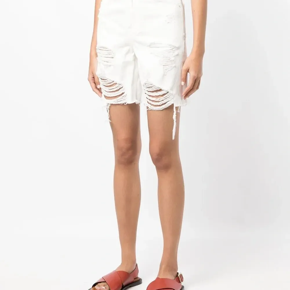 Джинсовые шорты прямого кроя с эффектом потертости