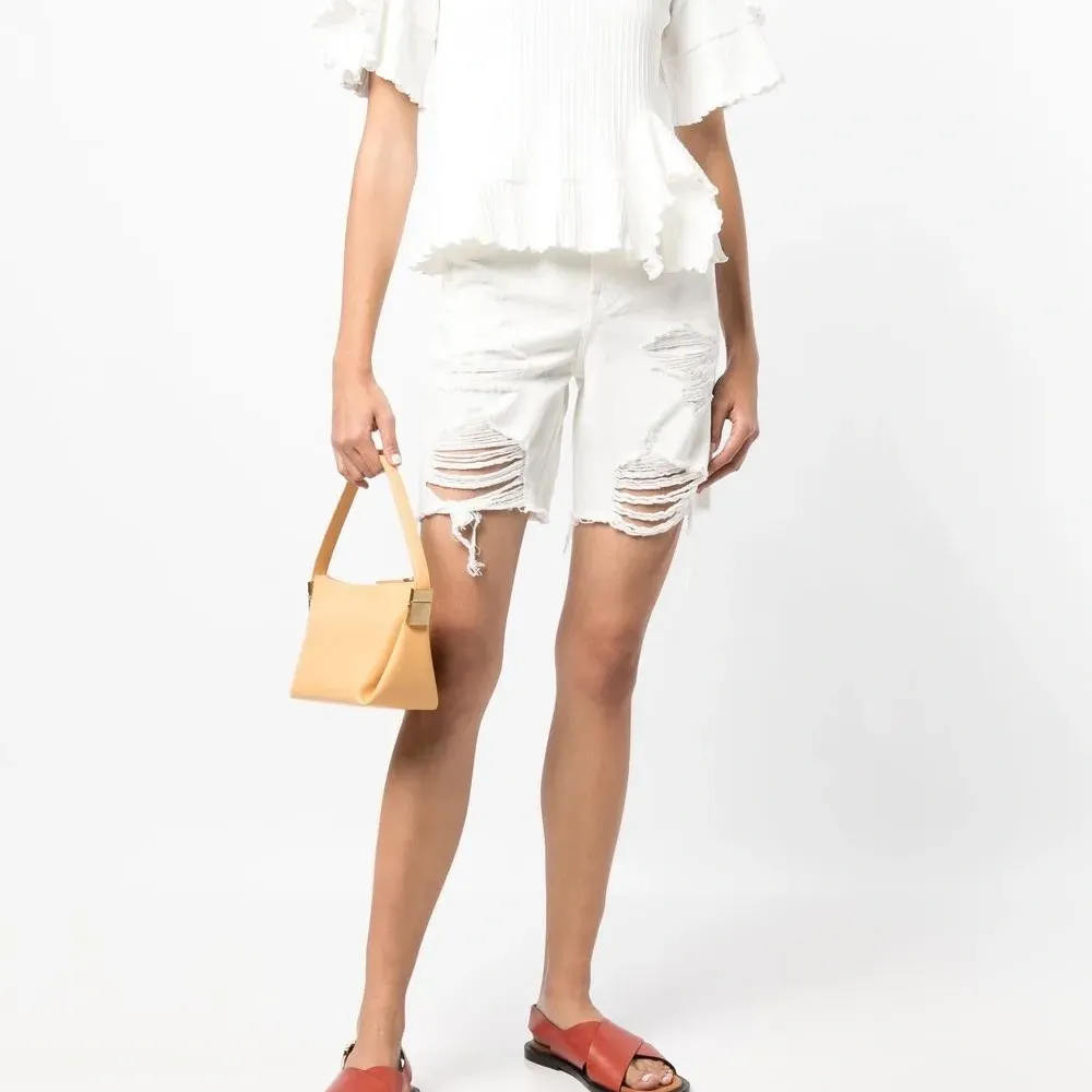 Джинсовые шорты прямого кроя с эффектом потертости