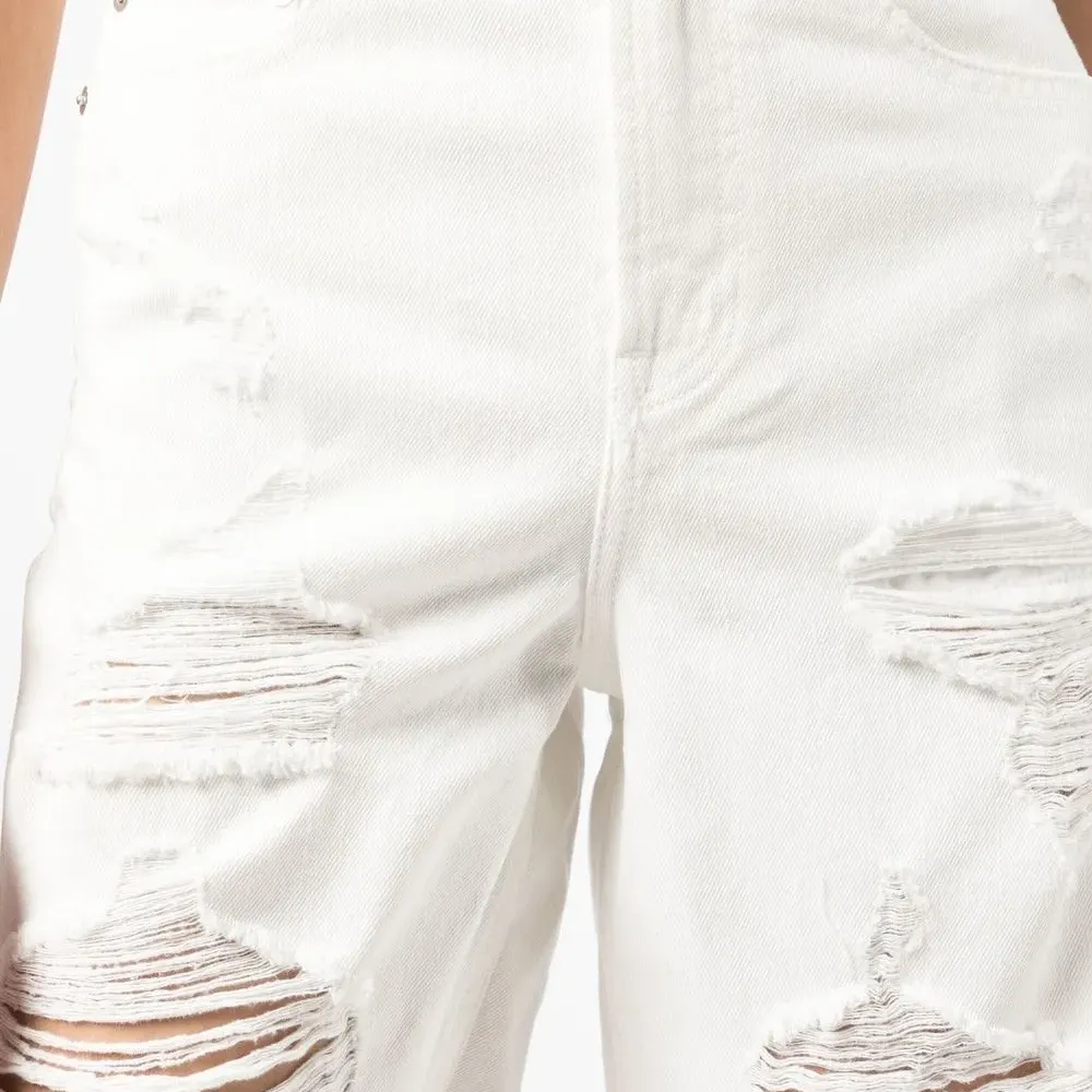 Джинсовые шорты прямого кроя с эффектом потертости