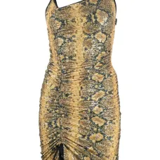 Платье мини со сборками и змеиным принтом Платье мини со сборками и змеиным принтом