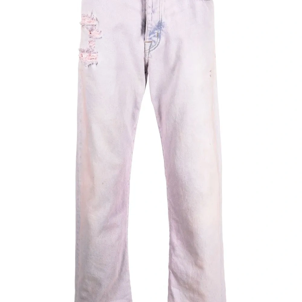 Прямые джинсы с эффектом потертости