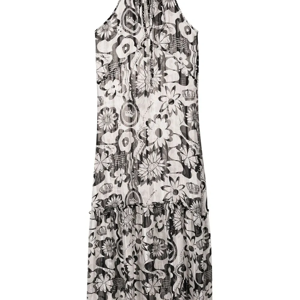 Платье с вырезом халтер и цветочным принтом