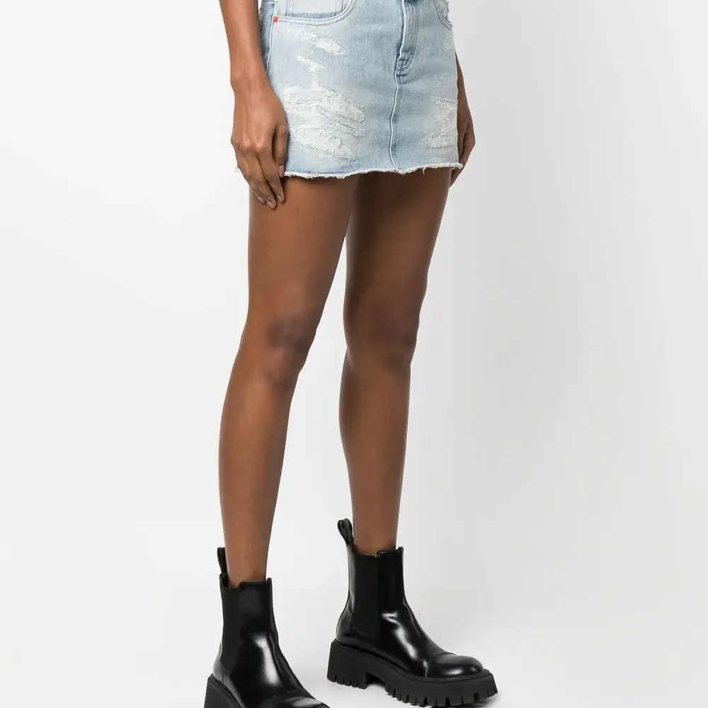 Джинсовая юбка с эффектом потертости