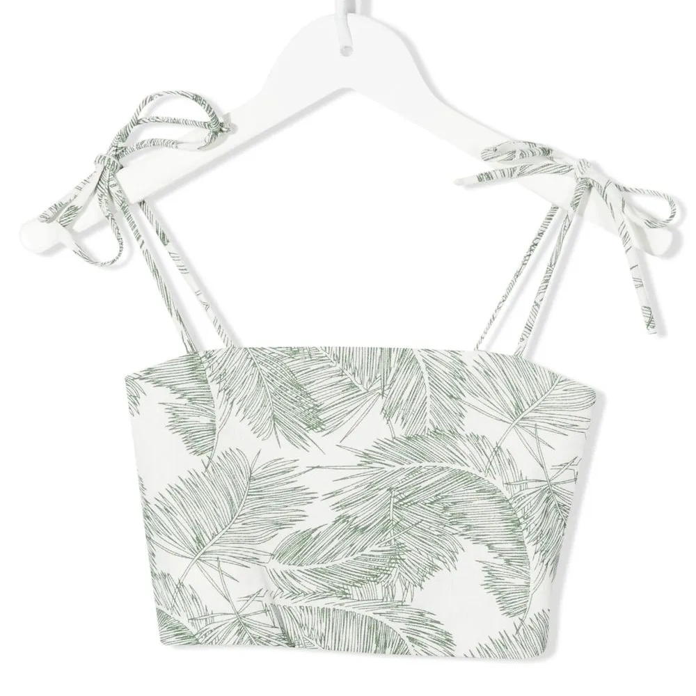 Льняной укороченный топ с принтом