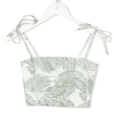 Льняной укороченный топ с принтом