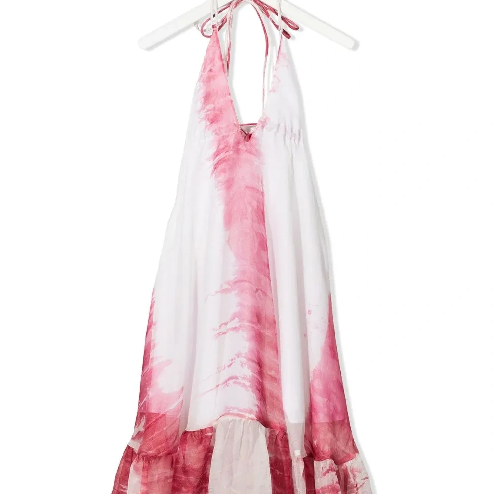 Платье макси с вырезом халтер и принтом тай-дай