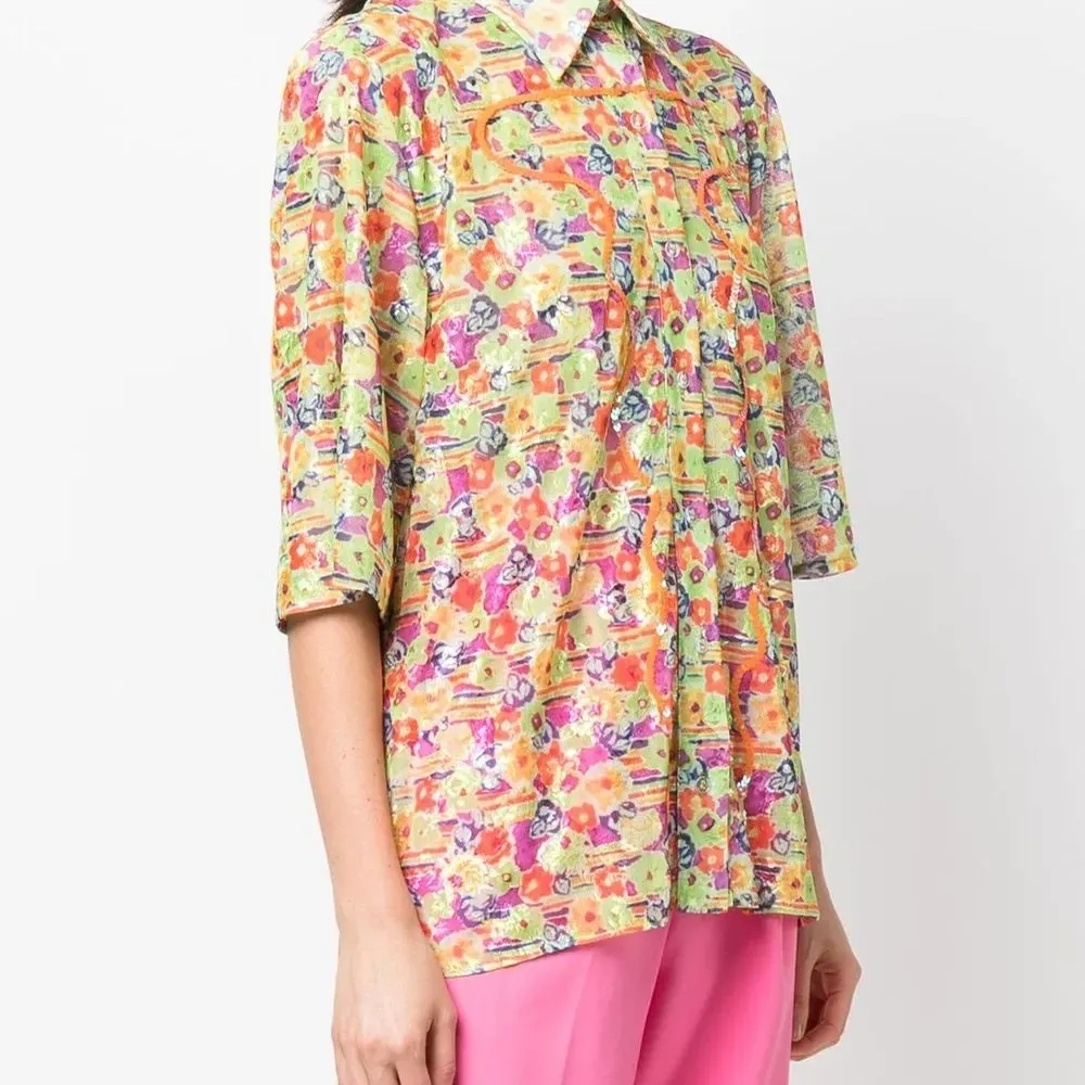 Рубашка с пайетками и цветочным принтом