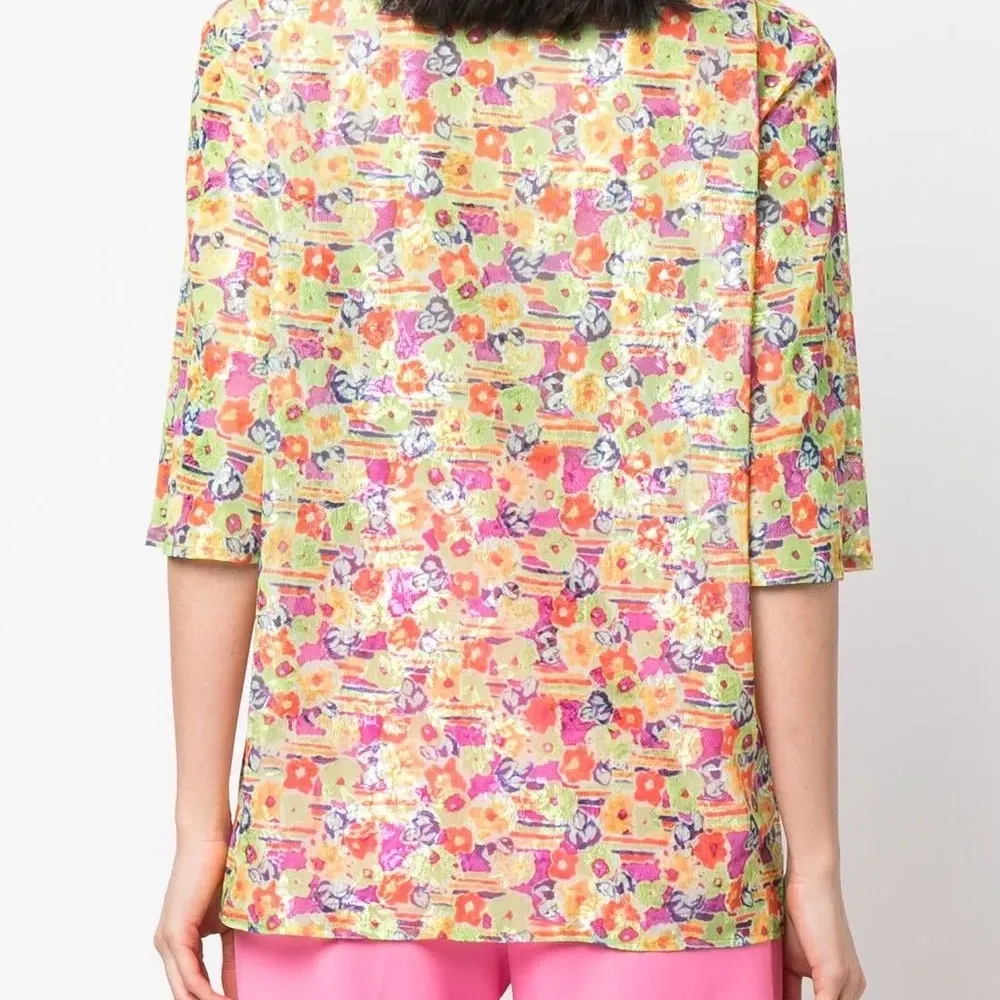 Рубашка с пайетками и цветочным принтом