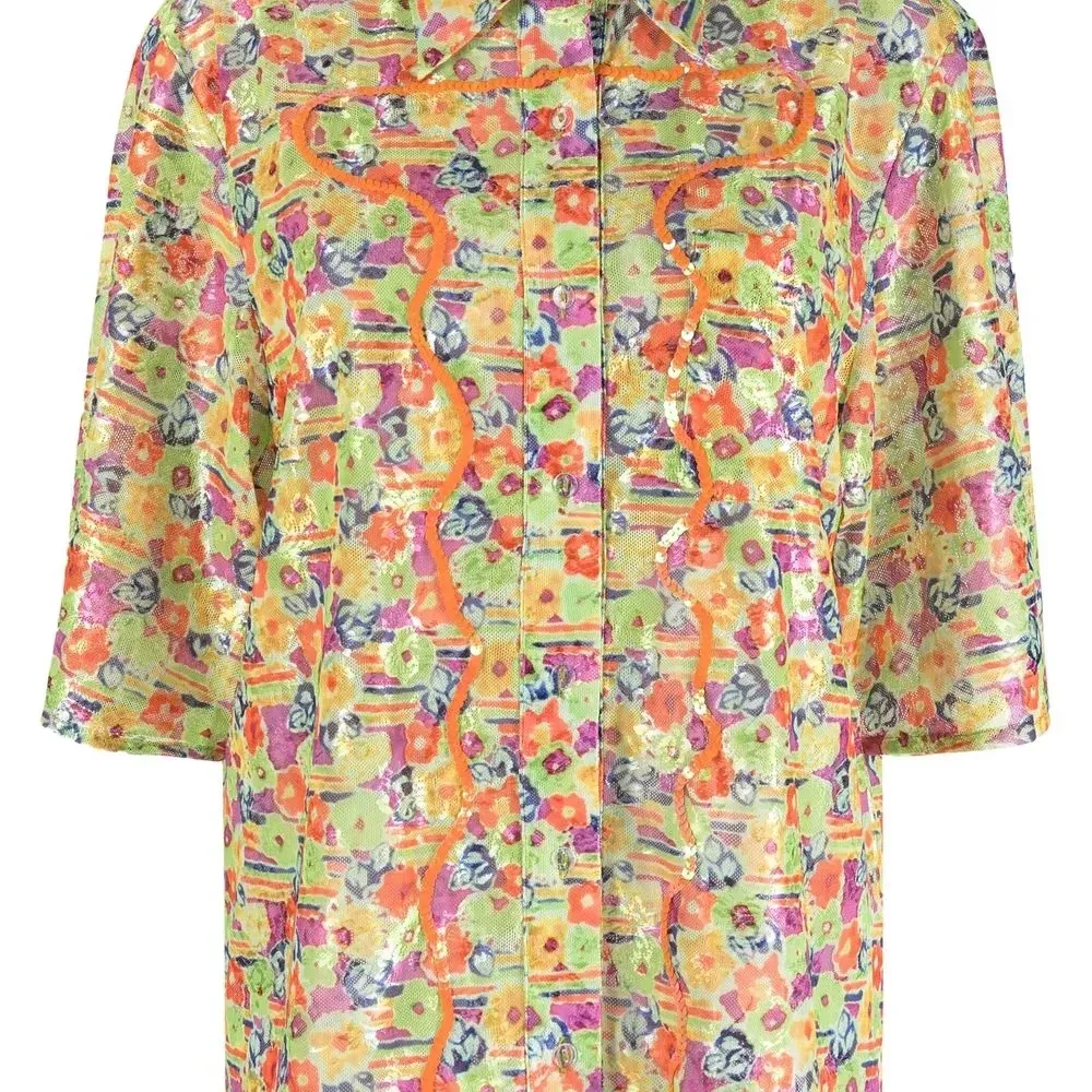 Рубашка с пайетками и цветочным принтом