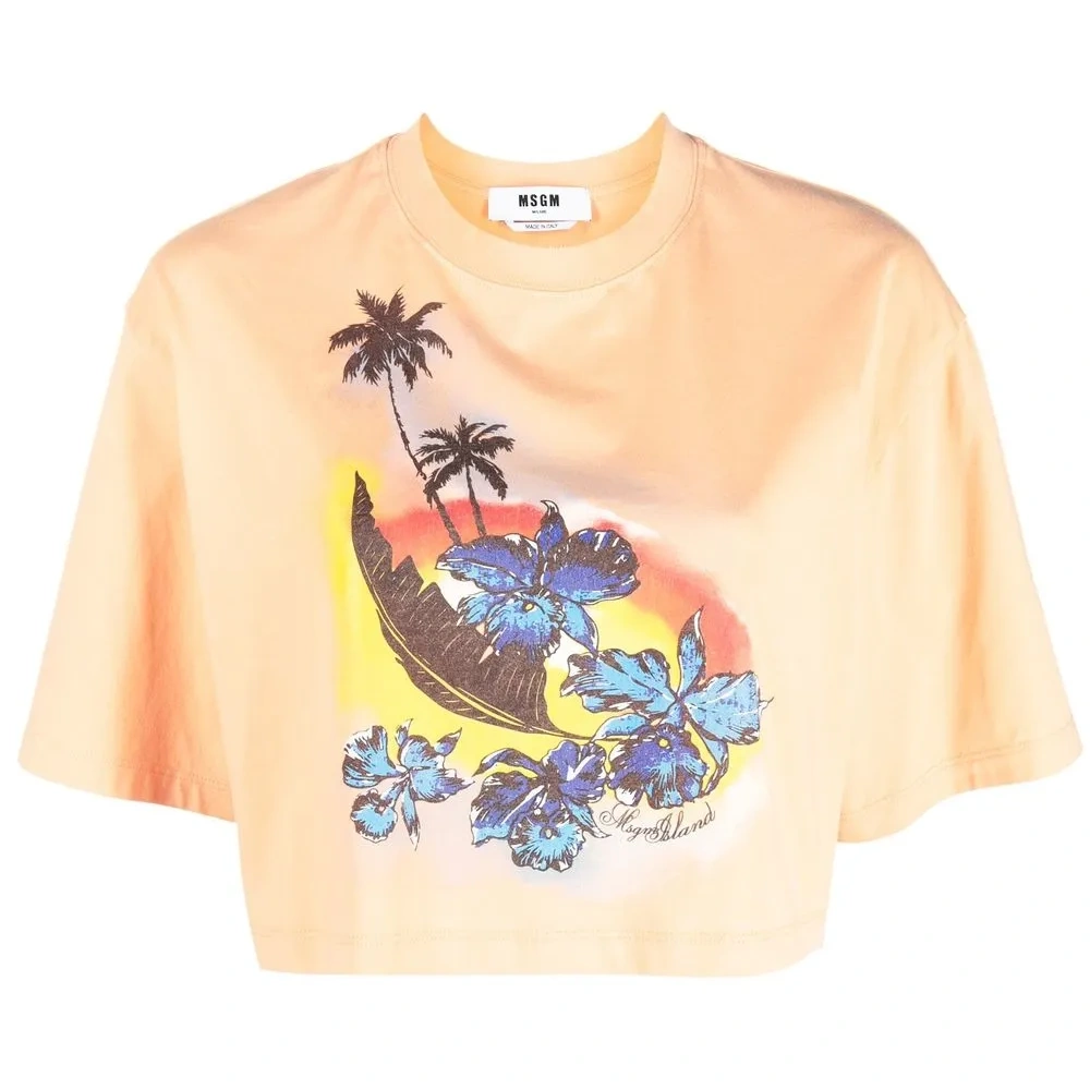 Укороченная футболка с графичным принтом