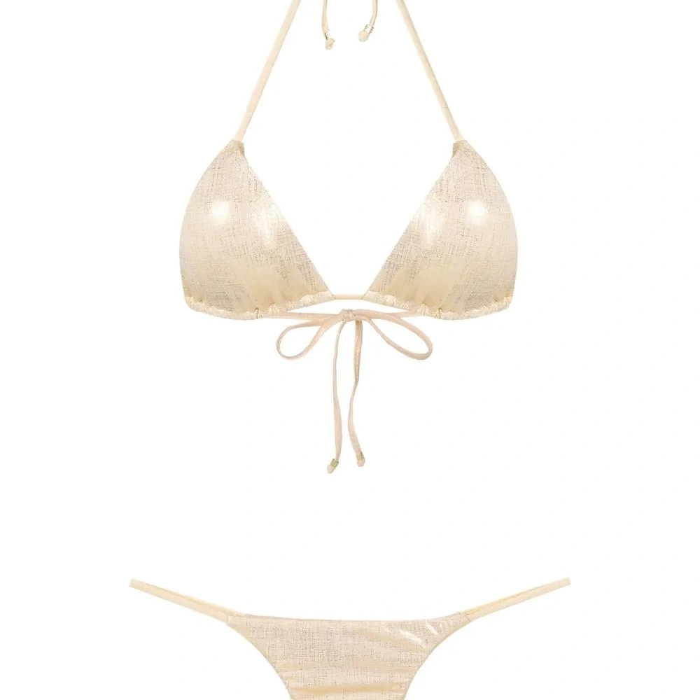 Бикини с вырезом халтер и эффектом металлик