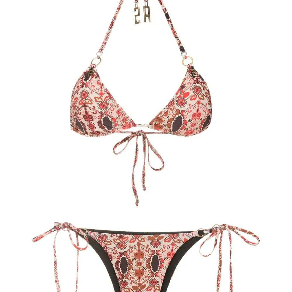 Бикини с вырезом халтер и цветочным принтом